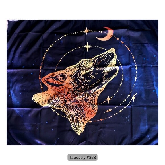 Black Wolf Howling Moon Tapestry Hanging Wall Decor - Picture 1 of 1